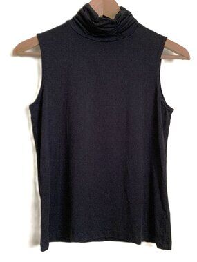 Jillian Nicole Ruched Turtleneck Sleeveless Top Size Small Black